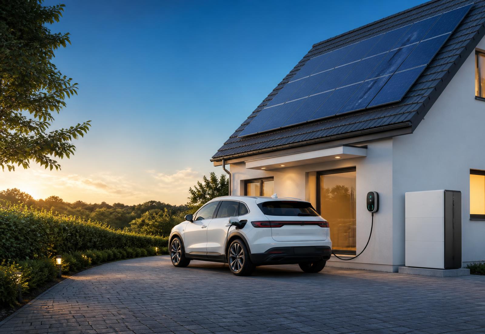 Solar-powered home with an electric vehicle charger and battery storage
